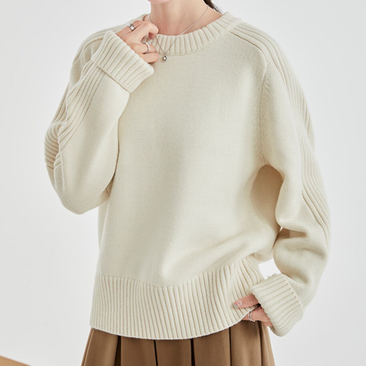 ショルダーラインリブニット　a0343