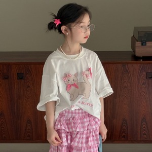 夏ネコ柄ゆったり半袖Tシャツ