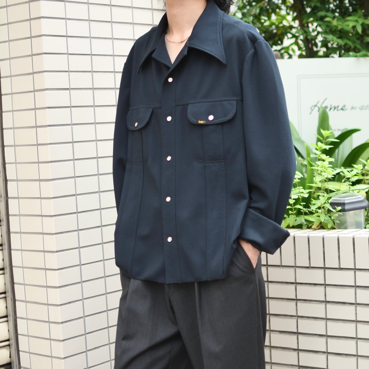 70's LEE custom short length tracker jacket navy