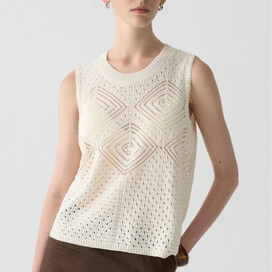 ダイヤクロシェノースリーブニット T0163