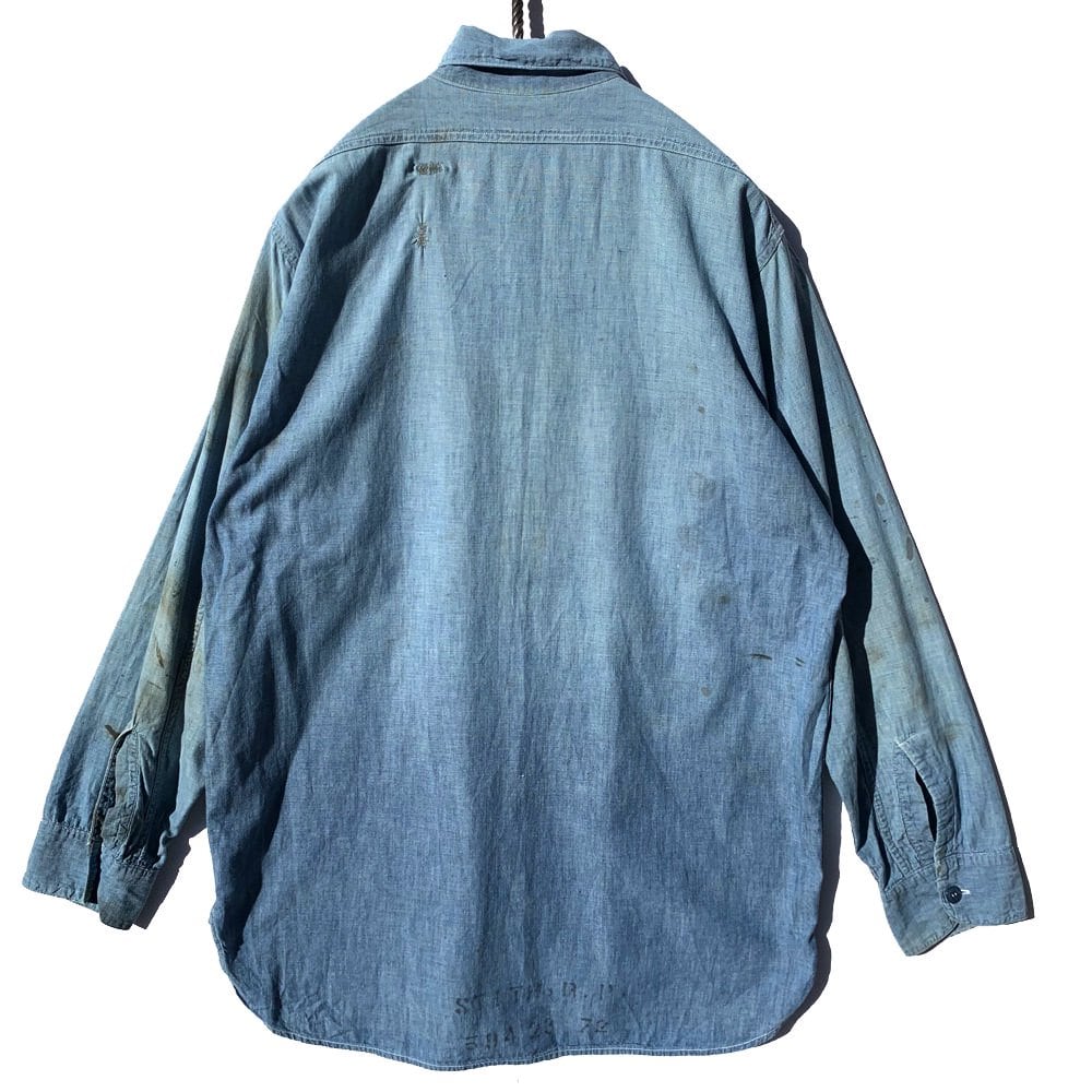 US NAVY] Chambray shirt with gusset [40s ~ 50s] Vintage Chambray