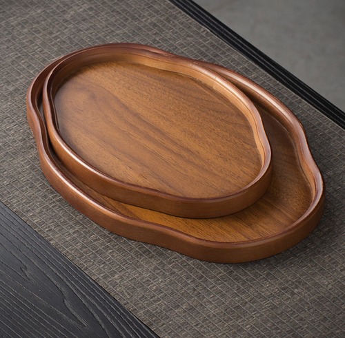 天然木 オーバル トレー セット 2サイズ 茶盆 木製 お盆 カフェトレー 和風 ナチュラル キッチン 茶道具 おもてなし