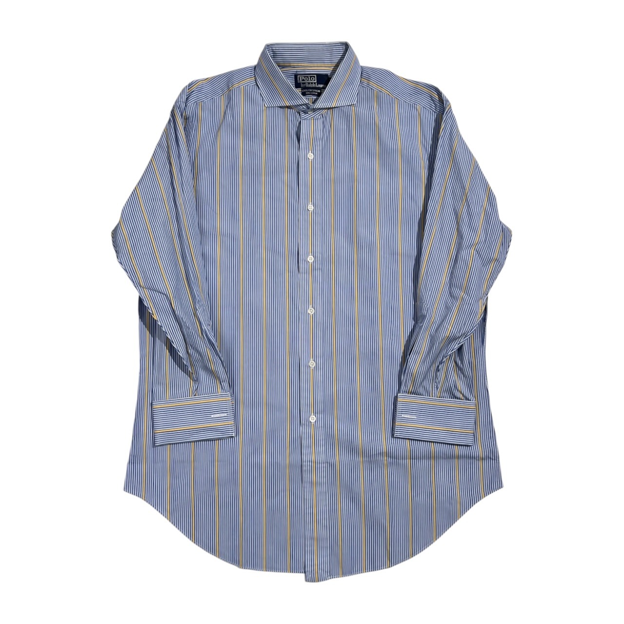 Polo by Ralph Lauren ポロ ラルフローレン ENGLISH SPREAD ストライプ 長袖 ワイシャツ カフスシャツ サイズ 42-82 /ブルー×イエロー系 メンズ  ビンテージ