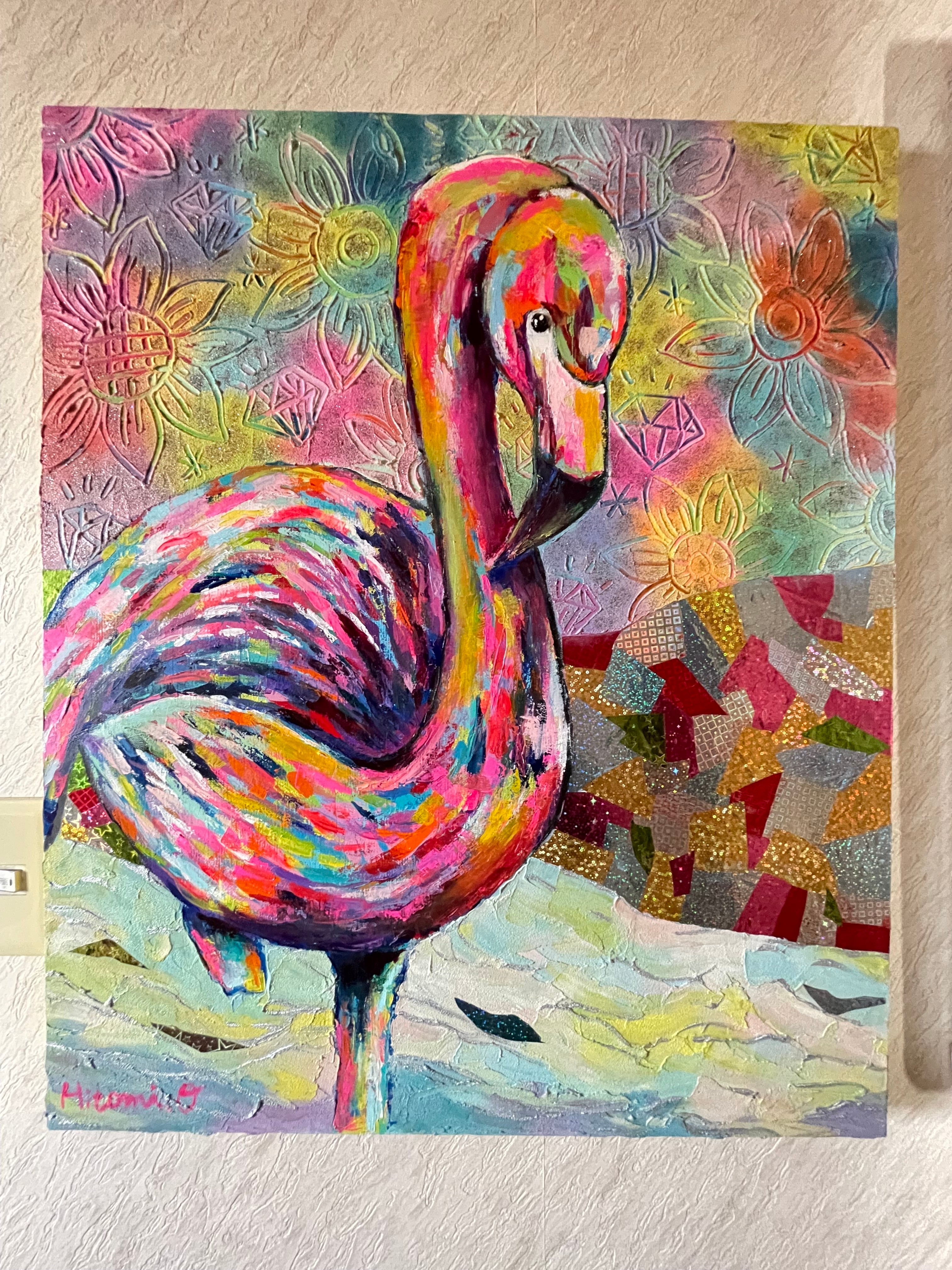 A-75/24】動物画 キリン アクリル画 原画 絵画 現代アート キャンバス