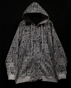 【WEAPON VINTAGE】"Mecca" Weapons Pattern Loose Zip Up Hoodie