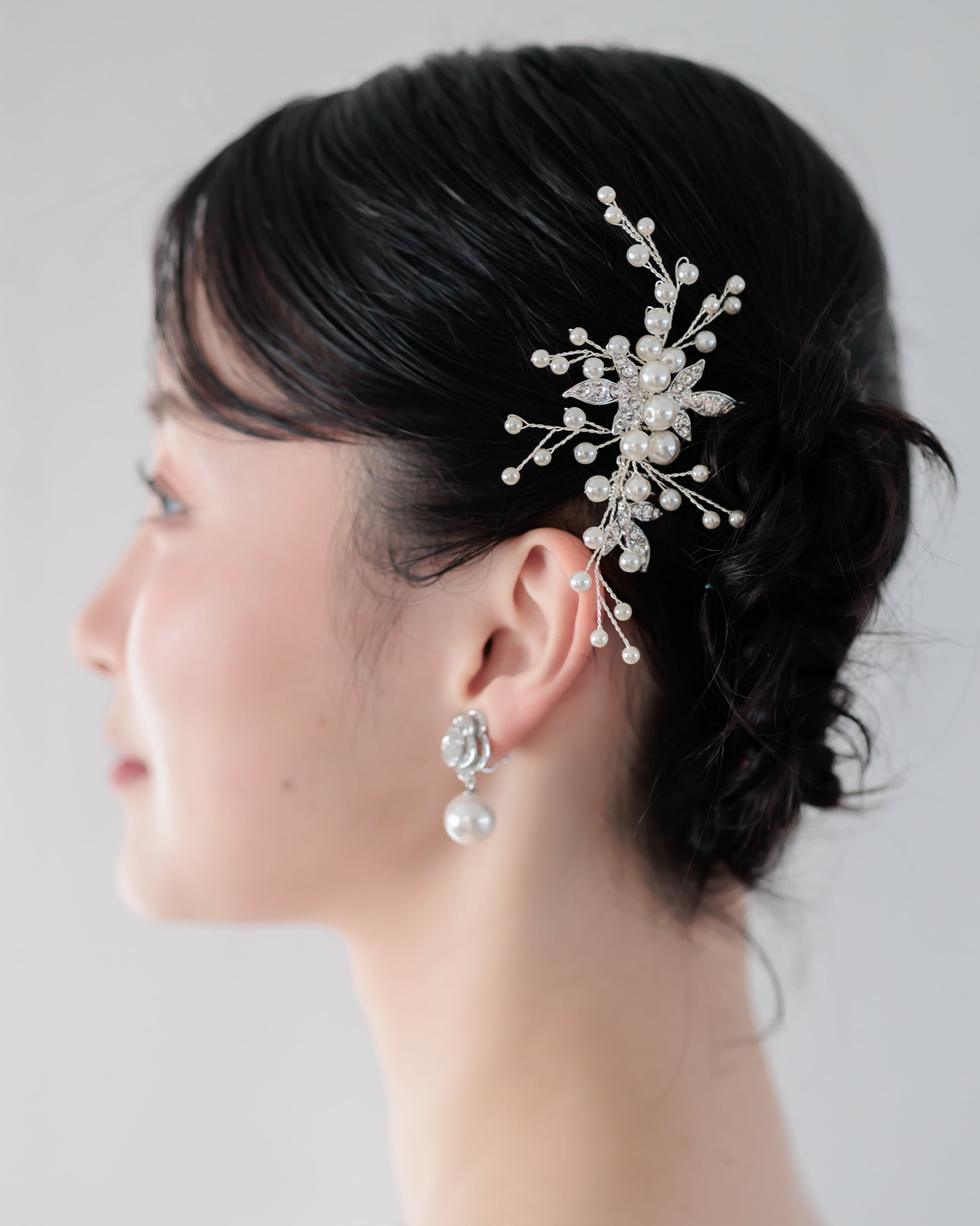 パール×ビジュー リーフヘアコームウェディング【AH2605-07】