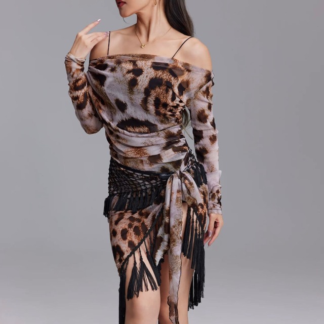 カウルネックドレープ レオパード トップス 1col　D00619