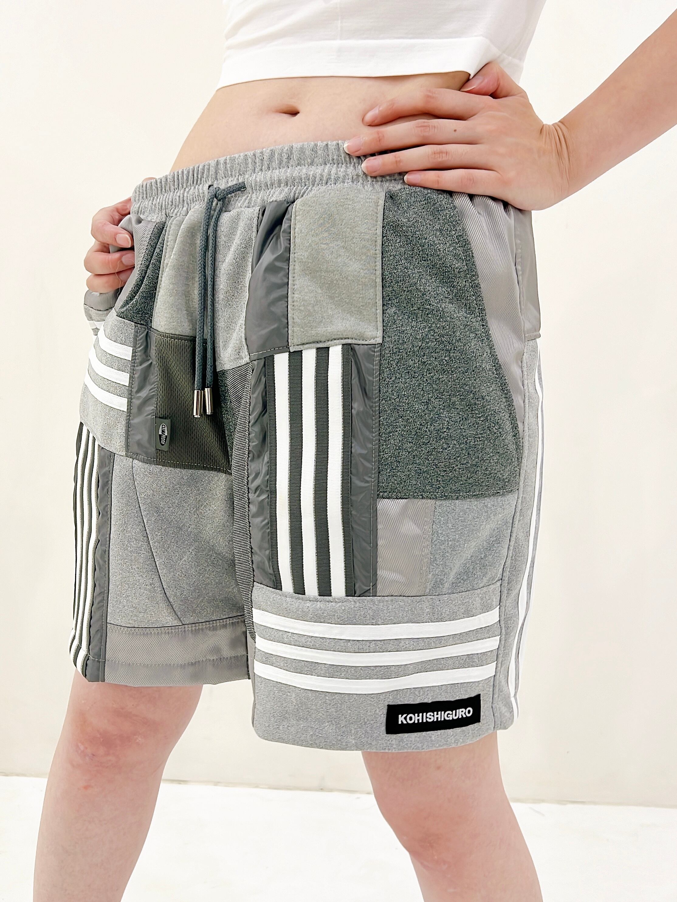 KOH ISHIGURO Upcycled Crazy Patchwork Short Pants -GRAY- Woman
