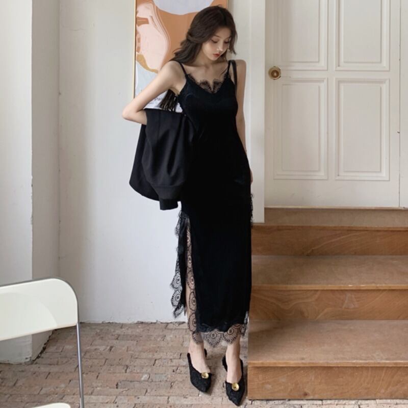 スカート ベルベットレースドレス ロングスプリング 春物 YY-ファッション22496316024