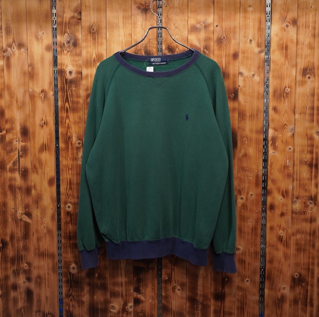 90s ralphlauren スウェット L/ラルフローレン グリーン ネイビー