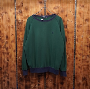 90s ralphlauren スウェット L/ラルフローレン グリーン ネイビー