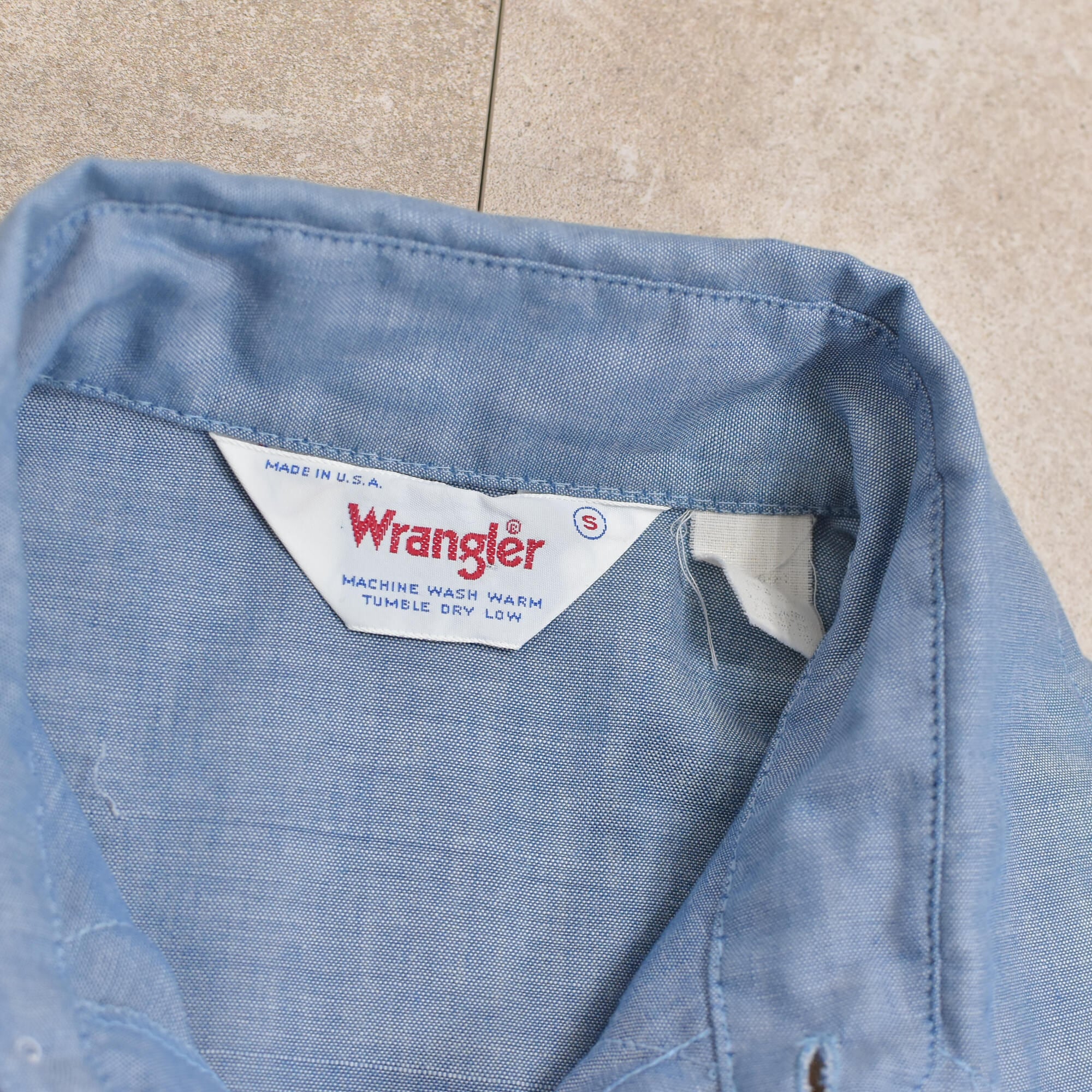 80s USA Wrangler chambray shirt | 古着屋 grin days memory 80s USA Wrangler chambray shirt | 古着屋 grin days memory