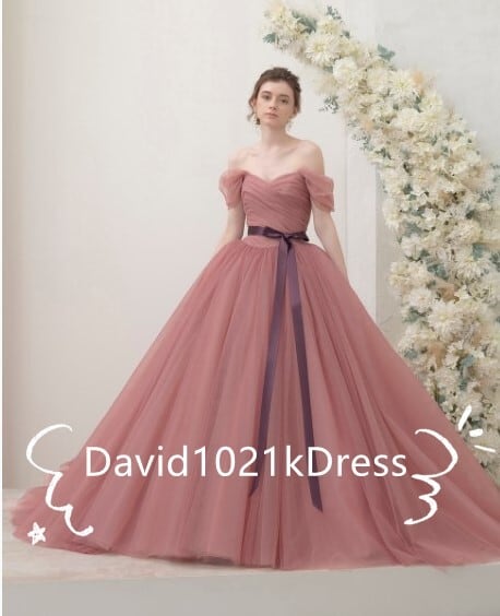 こしあんの粉カラードレス オフショルダーの2WAYドレス | David1021k Dress