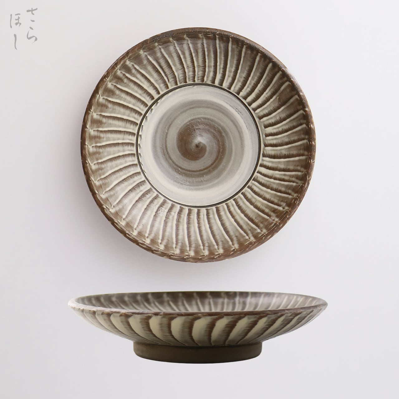 小鹿田焼 小袋窯 5寸皿 内外打ち刷毛目中抜 直径約15cm 中皿 陶器 和食器 民藝