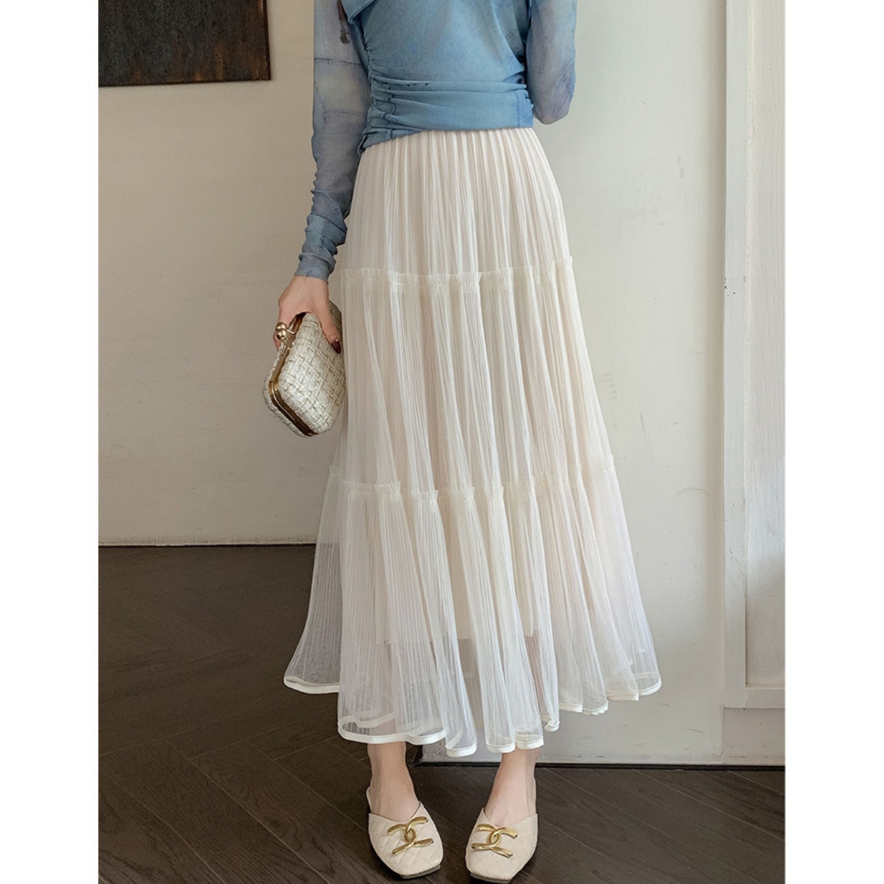 シアー メッシュ プリーツ ティアード スカート 10314