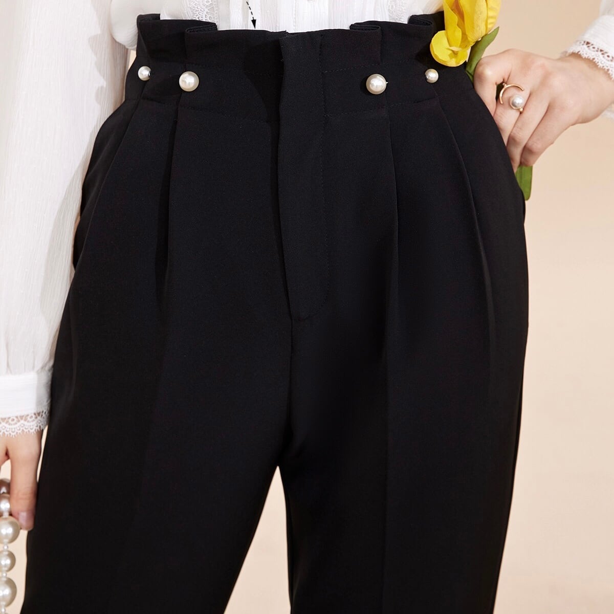 パール飾りタックテーパードパンツ | reverie