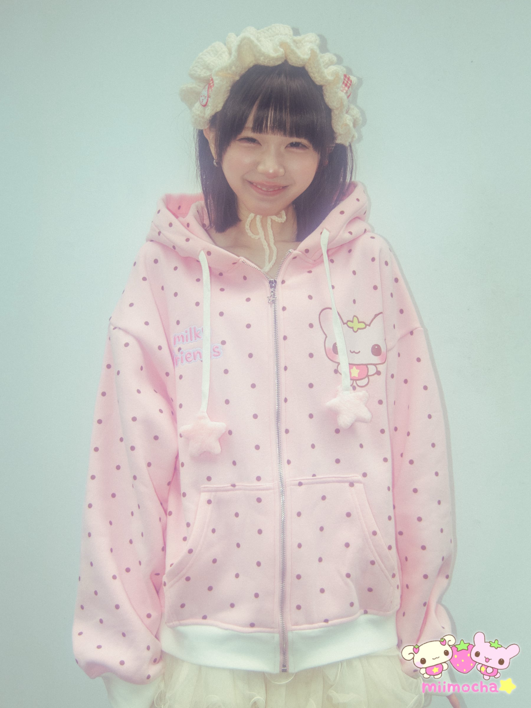 miimocha × HONWAKA】milky friends hoodie pink | ほんわか