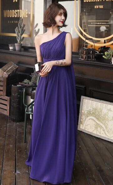 美品！ イブニングドレス パープル/紫 ワンショルダー ロング  