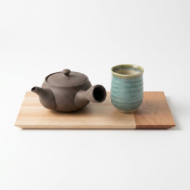 余白【日本茶三点セット】常滑急須 檜と桜のトレー 湯呑み 茶