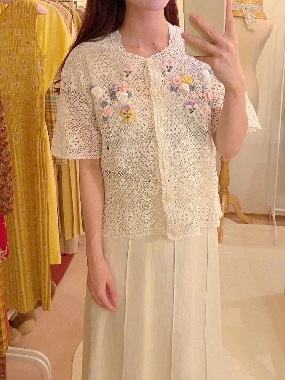 remake : flower fall crochet knit cardigan