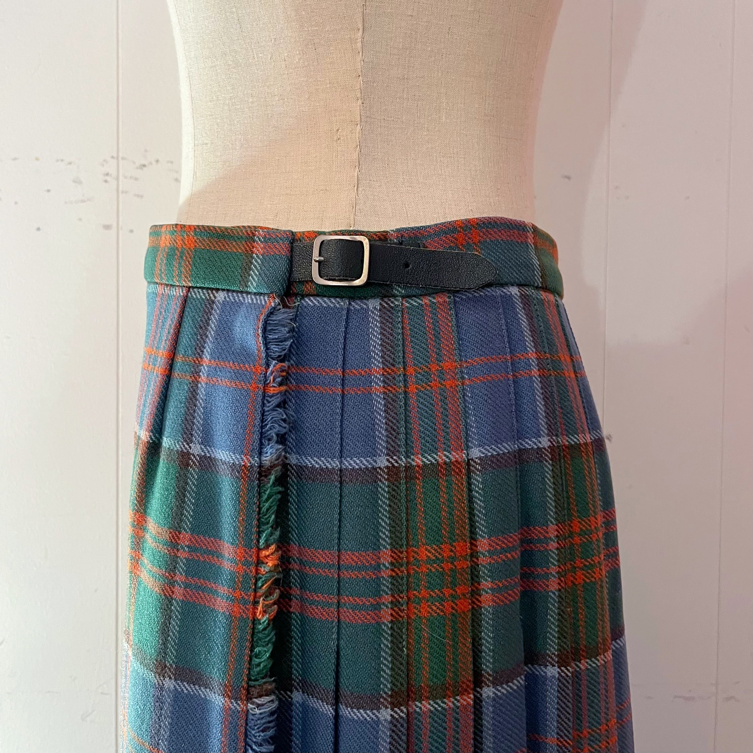 light blue check wrap skirt