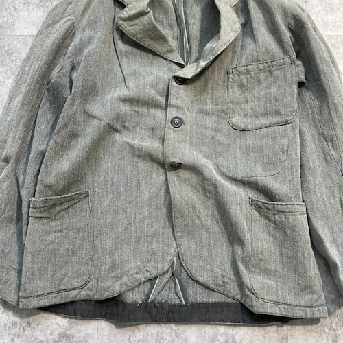 30-40s ごま塩 HBT ブラックシャンブレー フレンチワークジャケット 詳細写真5
