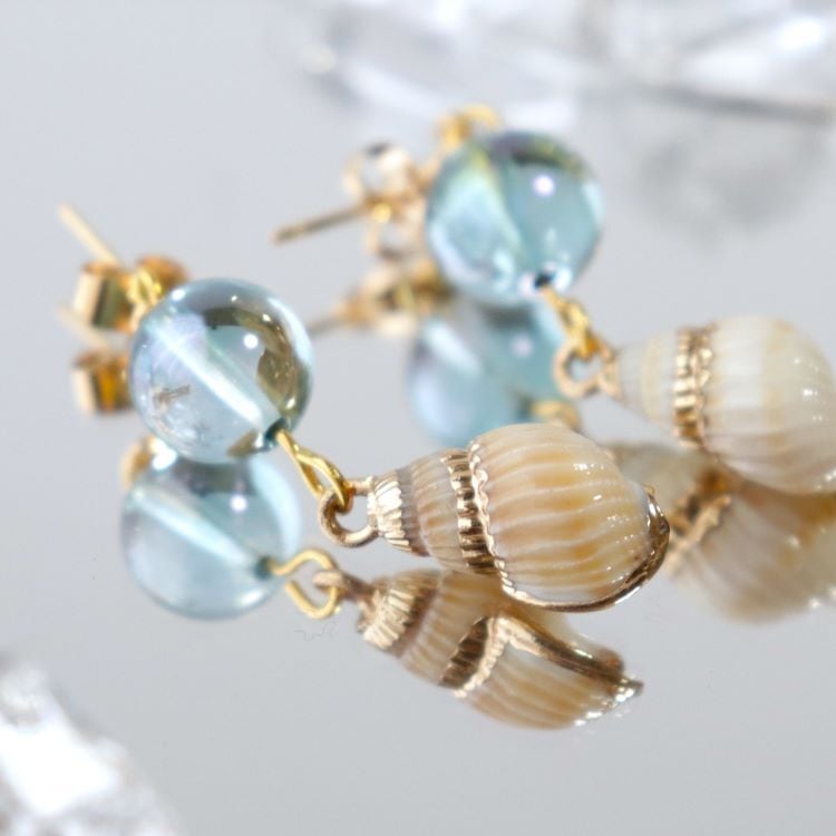 天然貝殻揺れる 夏感満載 夏ピアス 夏イヤリング アクアオーラ☆pi-083