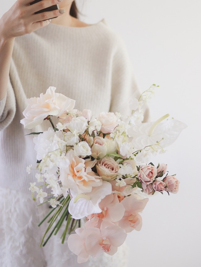 〈 完成品販売ブーケ 〉 white artificialflower bouquet