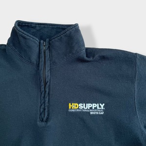 【champion】企業系 刺繍ロゴ HD SUPPLY ワンポイント ハーフジップ スウェット プルオーバー M チャンピオン 黒ボディ US古着