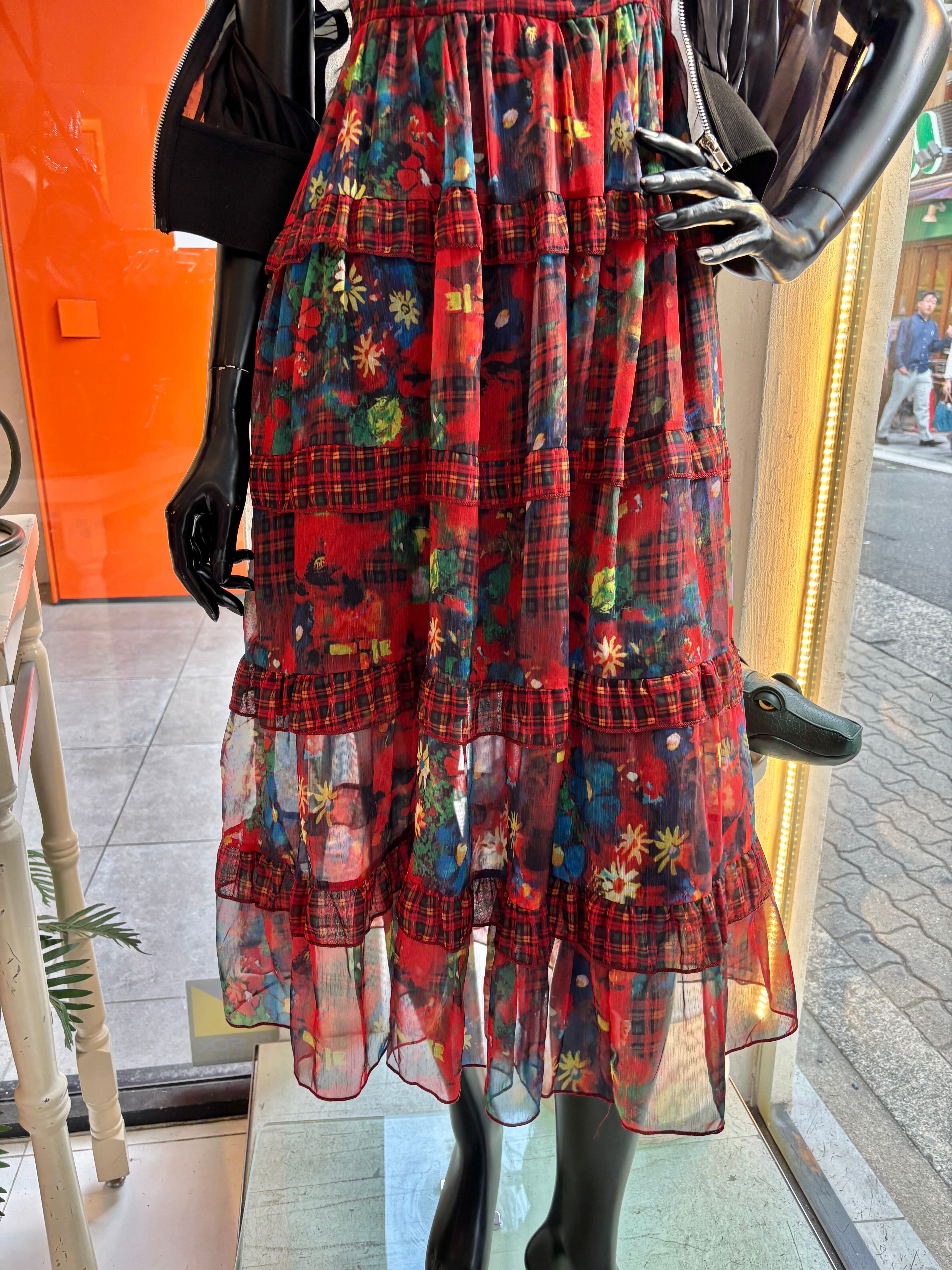 red flower × check print cami one-piece ワンピース キャミワンピ