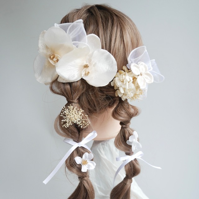 A277 胡蝶蘭　髪飾り　ドライフラワー　白　ゴールド　成人式　振袖　結婚式　卒業式