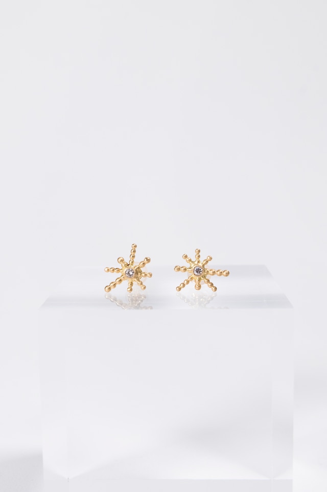 K18 Globes Design Fireworks Earrings with Diamond 18金グローブズデザイン花火ダイヤ入りスタッズピアス