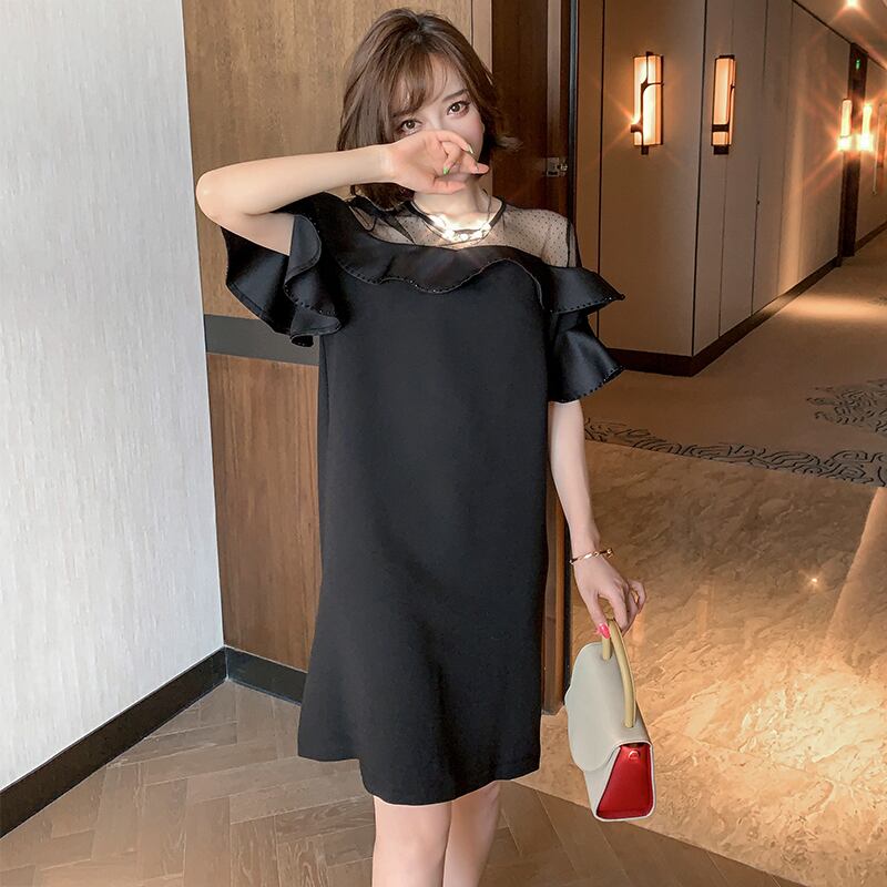 水玉メッシュスリーブAラインドレス サマー レッド 夏物 ステッチ MIUCO28640104238