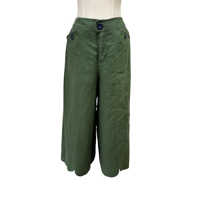 古着 ホコモモラ Jocomomola カラーリネン ワイドパンツ クリーニング済み 緑 レディース サイズ40