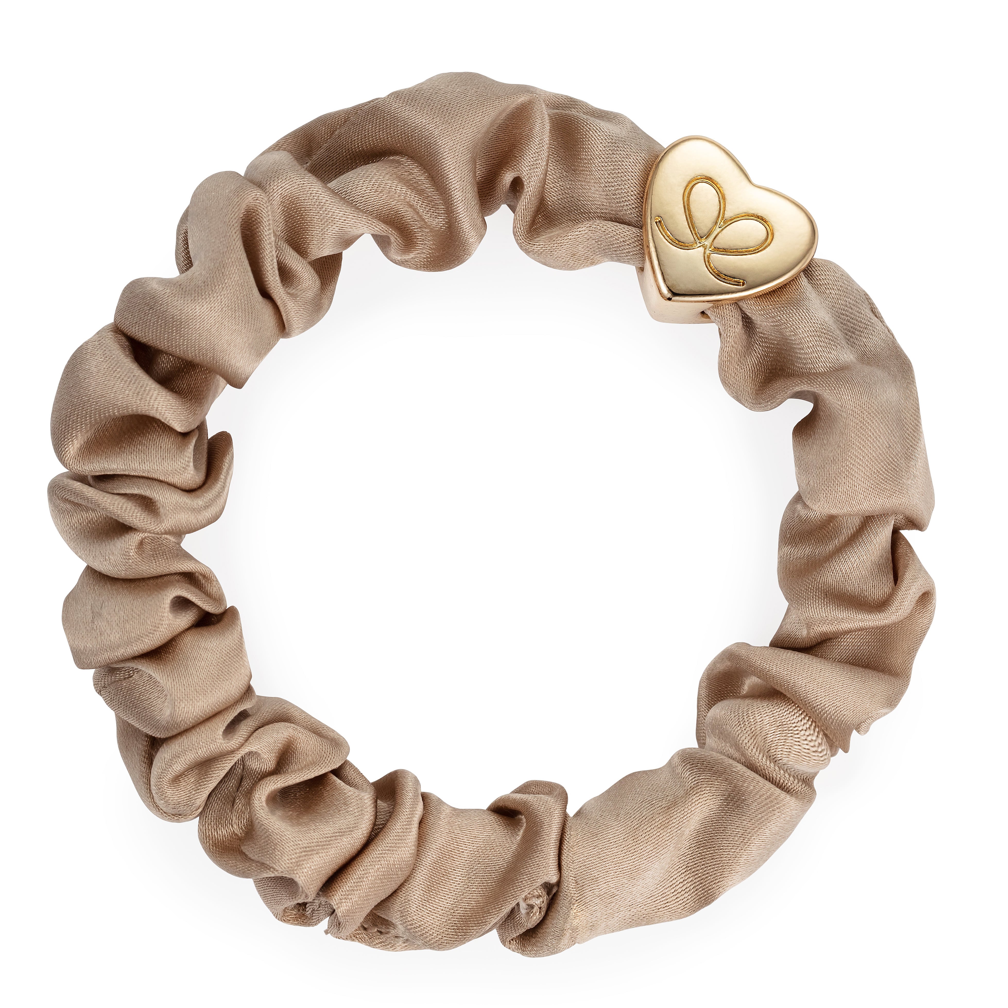 Gold Heart Silk Scrunchie Sand_S-1-017