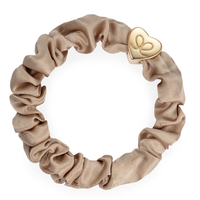 Gold Heart Silk Scrunchie Sand_S-1-017