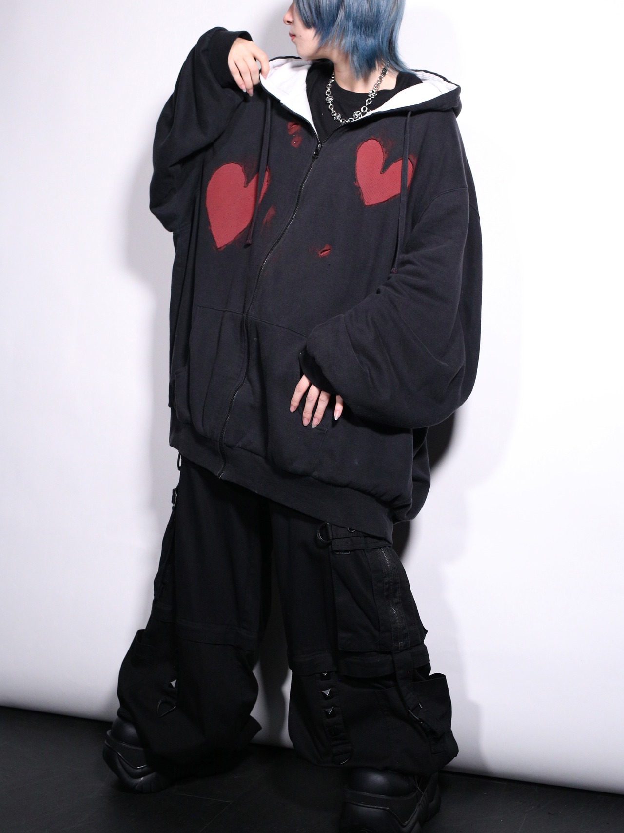 REMAKE / blood heart design zip-up foodie - 3