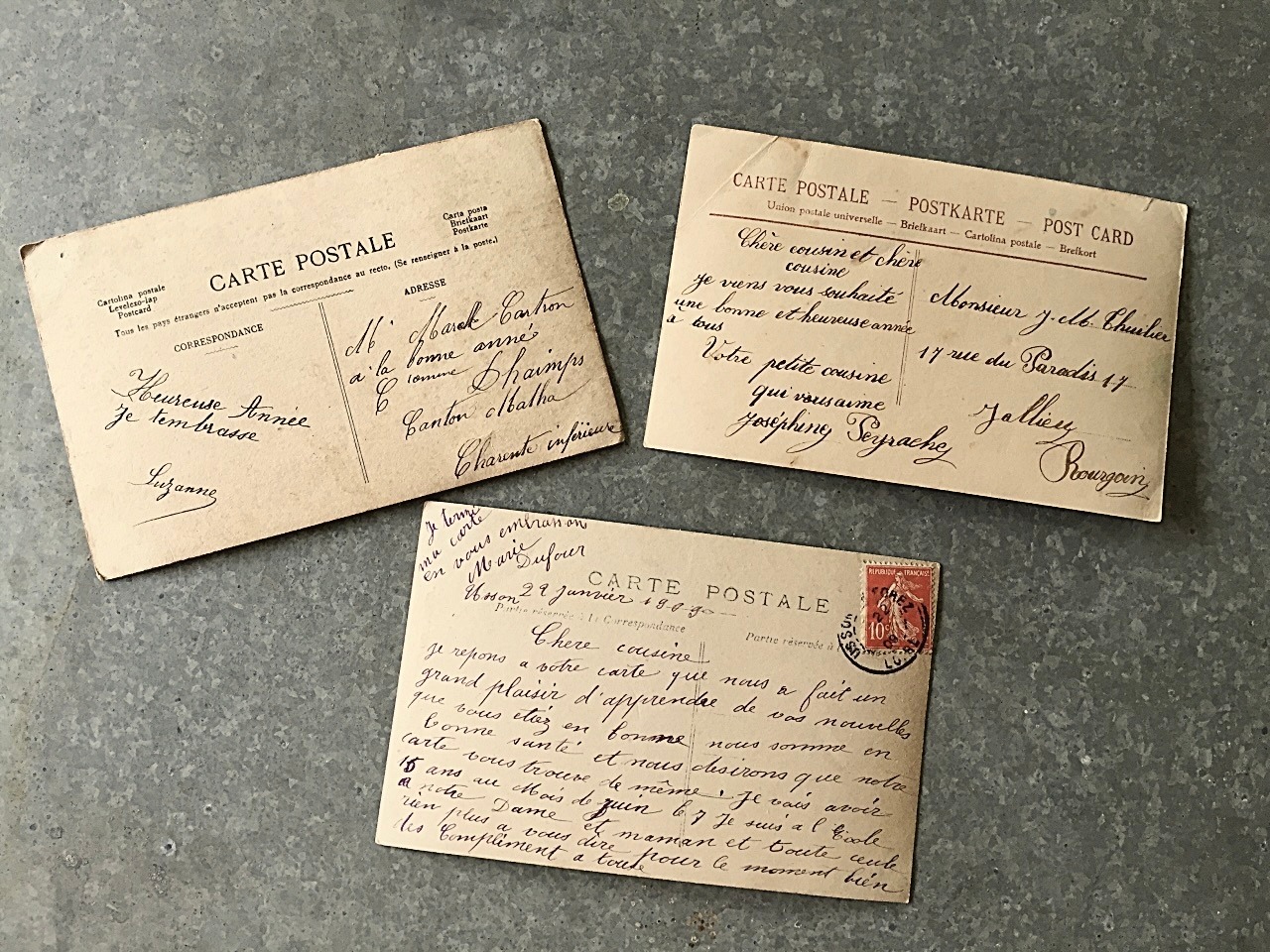 1900s フランス 永遠の少女と少年 ポストカード 3p　アンティーク