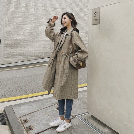 ホワイト シースルーチェック柄 3/4袖 ロングアウター44 ホワイト シースルーチェック柄 3/4袖 ロングアウター44