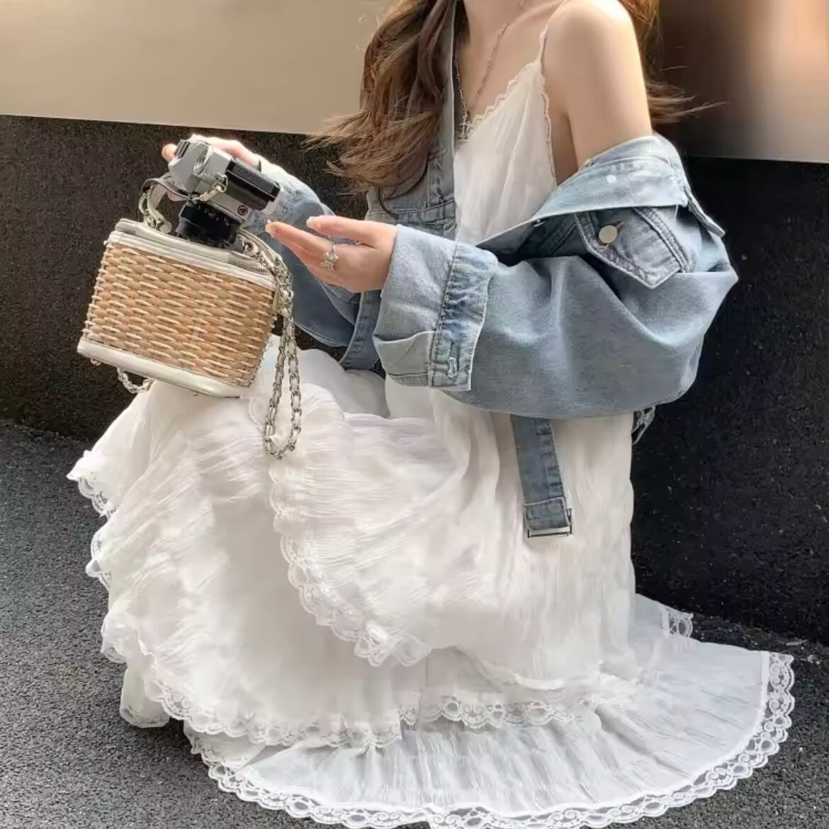 レースティアードキャミソールワンピース