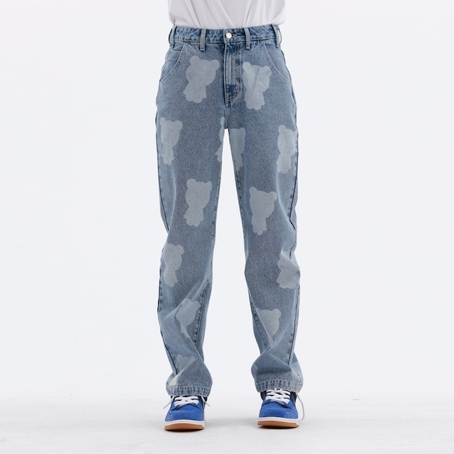 【HIPANDA 】1812メンズ デニムパンツ MEN'S DENIM PANTS / LIGHT BLUE・BLACK