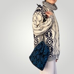 ZOZOTTE knit remake quilting drawstring bag／ニットリメイク キルティング巾着バッグ／ブルー系ペイズリー柄