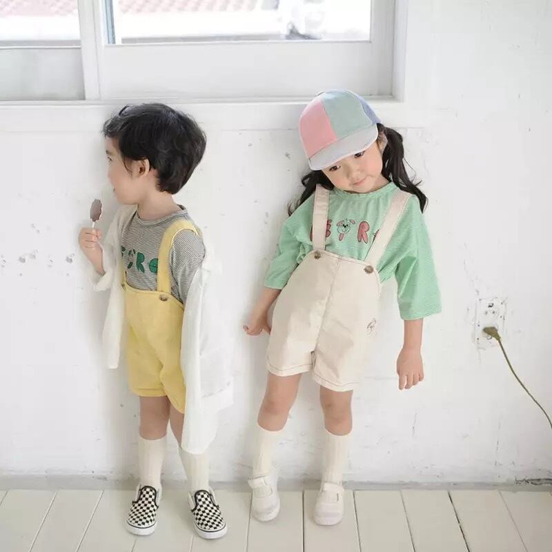 【即納】ワンコがcuteなショートサロペットパンツ｜海外子供服｜韓国子供服