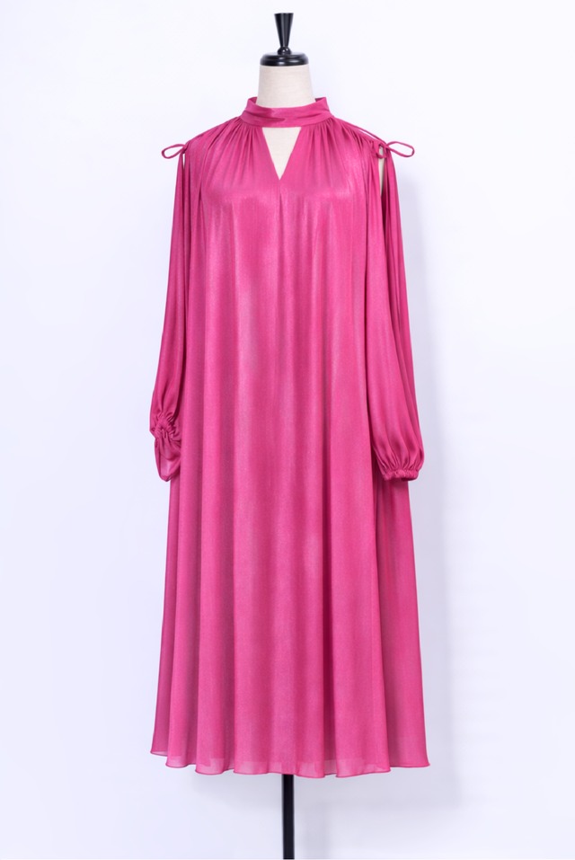 Chambray Gather Dress FUCHIA PINK