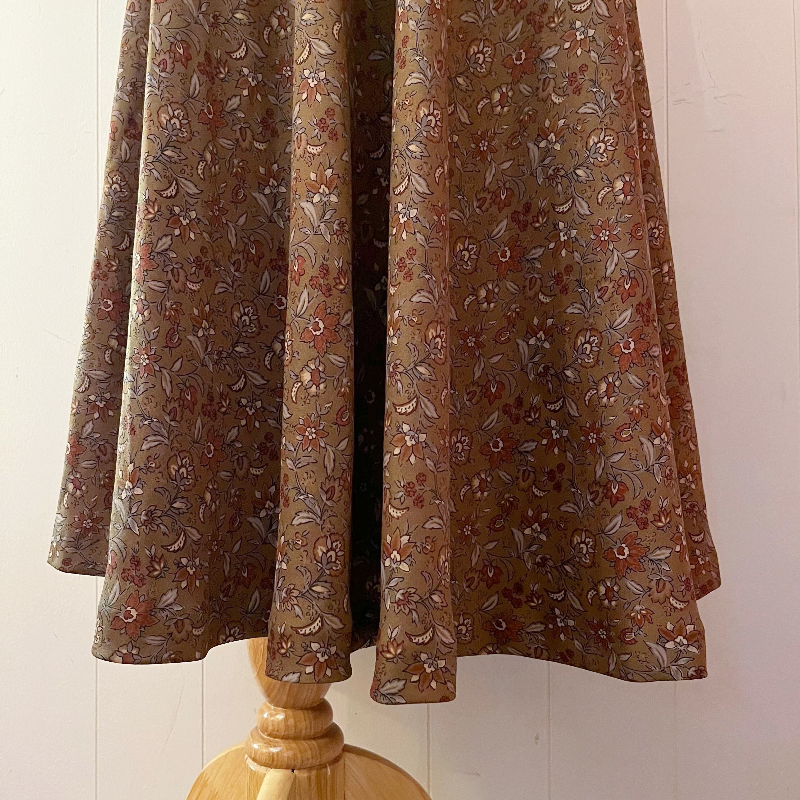 brown flower leaf flare skirt