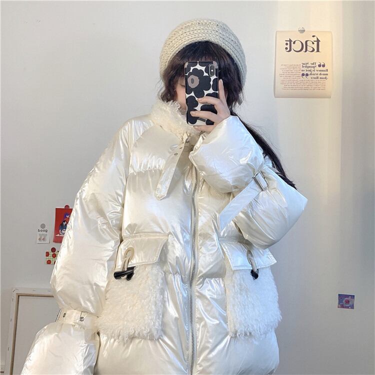 着痩せして見えます 韓国ファッション 模造の子羊の髪 韓国語版 光沢のある ステッチ 厚手 パンの服