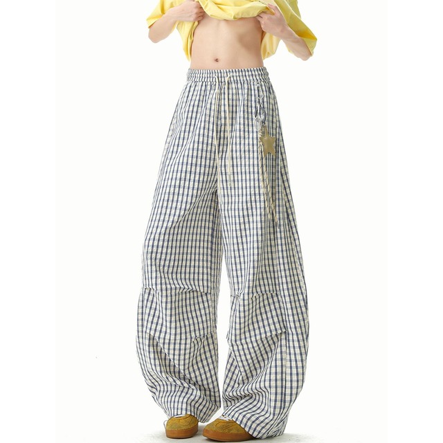 グリッドチェックギャザーリラックスパンツ   R00956