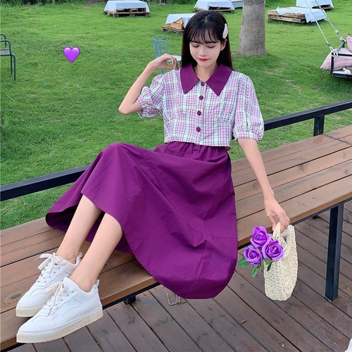 ✞ スリーブチェック柄ショートシャツブラウスストレッチウエストすっきり☆着痩せAラインスカート エラスティック 伸縮 ✞ゴスロリ SM ミリ 甘ロリ クラロリ 和ロリ エレガント 黒ロリ 姫ロリ 華ロリ BB-BB1373534