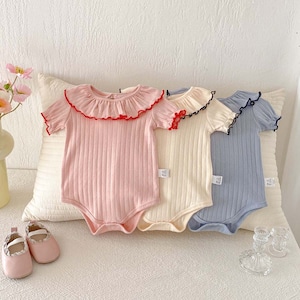 【66-90】夏新作フリル襟 ロンパース