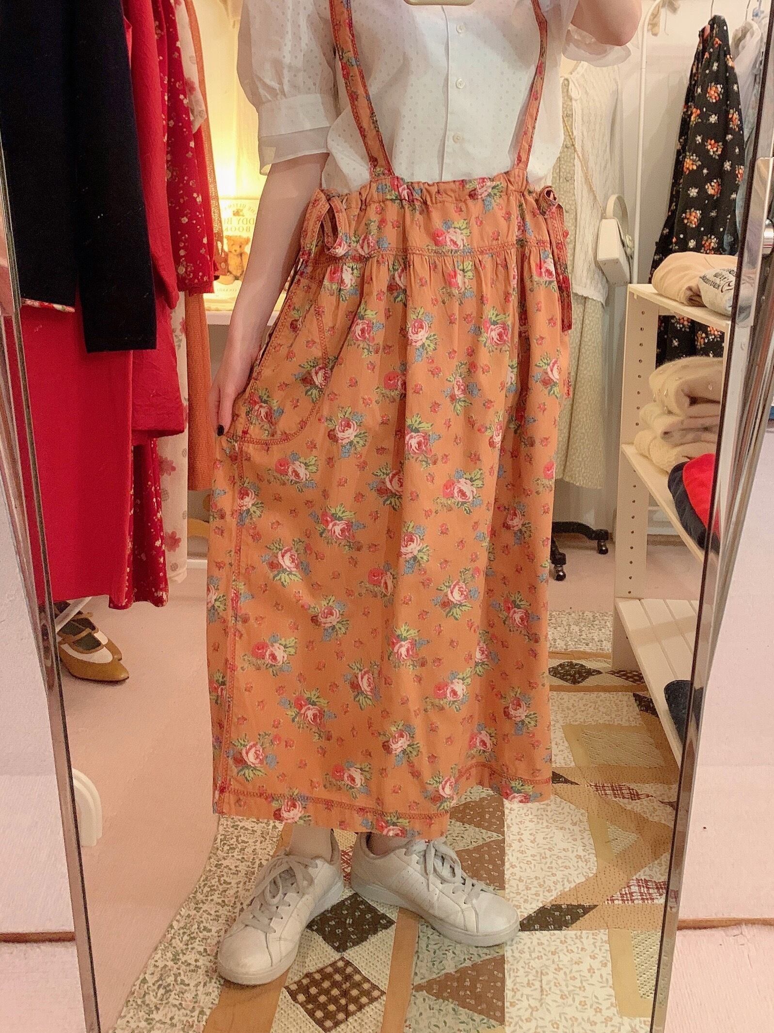 / orange rose cotton strap skirt